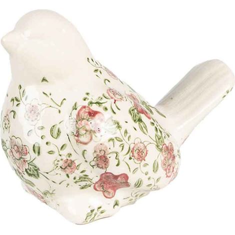 Figurine oiseau en céramique floral rose beige 19x11x14cm (1/4)