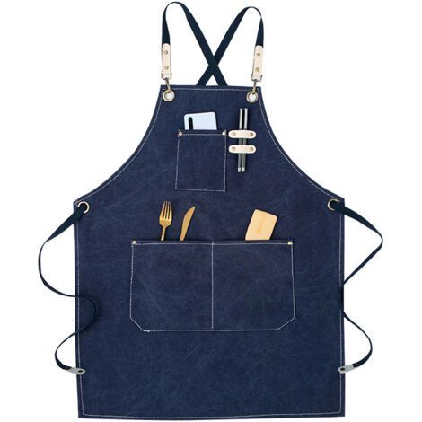 High Quality Cowboy Apron with Pockets for Hairdresser, Multifunction Waterproof Waxed Canvas Work Apron, Painter, Gardener, Hair Stylist for Women and Men,Blue (1/4)