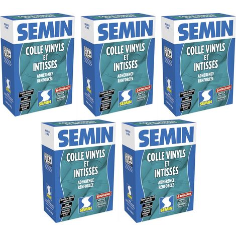 Semin – Lot de 5 colles en poudre pour papiers peints vinyls et intissés – Prête en 3 minutes – Pouvoir piégeant élevé – Boite de 300 g
