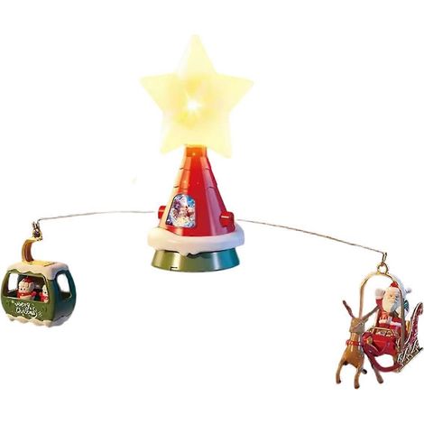 1 traîneau rotatif en forme de chapeau de Noël avec musique et lumière (TYPE-C) - Décoration de sapin de Noël avec le Père Noël - Cadeau pour enfants et adultes (1/5)