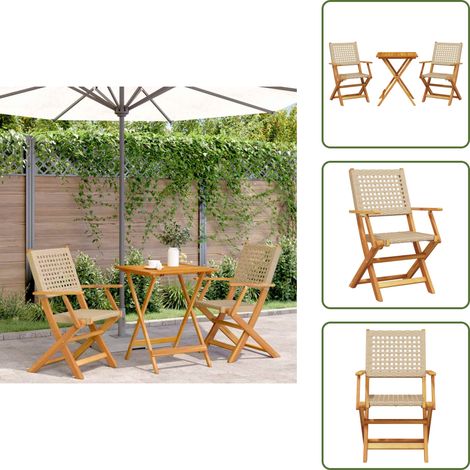 Tavolo pieghevole - vidaXL Set da Bistrot 3 pz Beige in Polyrattan e Legno Massello - Sedie da pranzo esterno