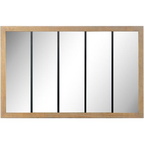 Drawer – Miroir de jardin en bois et métal 90x140 cm – Design à 5 bandes effet fenêtre – Apporte luminosité et profondeur à votre intérieur (1/2)