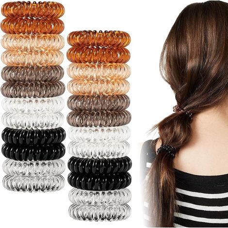 24 Pieces Spiral Hair Ties, Plastic Spiral Hair Elastics, Scrunchie Hair Ties, Trace-Free Coil Hair Ties for Girls/Women, Gift (1/5)