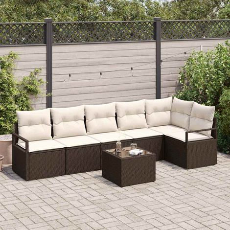 Conjunto de sofá de jardín 7 pcs Marrón Poliratán (1/5)