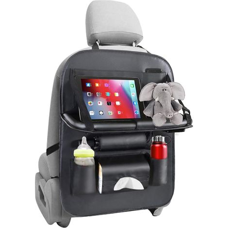 Protection de siège arrière de voiture avec table pliante (poubelle de voiture pliable), organisateur de siège arrière avec poches pour tablette/téléphone pour enfants, tapis de protection imperméable