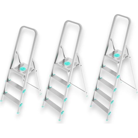 Scala multiuso in alluminio stabile e resistente con gradini antiscivolo e piattaforma ampia Libellula - 4 gradini - H84 cm (1/5)