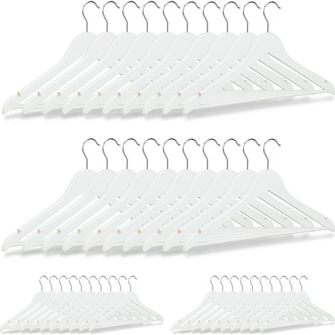 40 x Wooden Coat Hanger, Clothes Hangers for Trousers and Shirts, H x W x D: 23 x 44 x 1 cm, White (1/5)