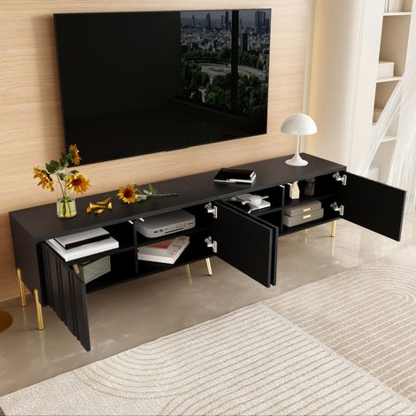 MEUBLIV TV-Möbel 190 x 48 x 38 cm Schwarz – mit Stauraum und 4 Türen (1/5)