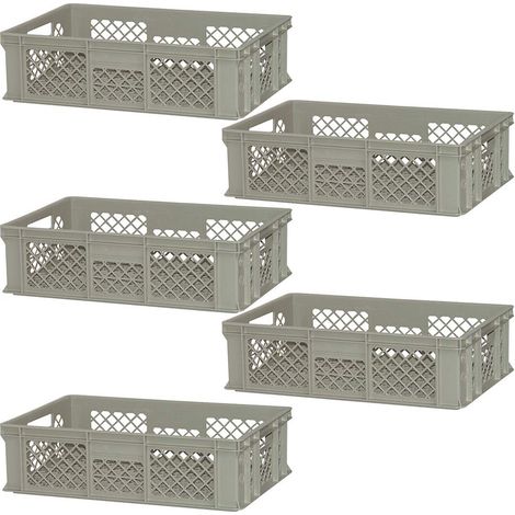 BRB Lot de 5 boîtes à verres Euro avec 2 poignées, 600 x 400 x 170 mm, PE-HD, gris