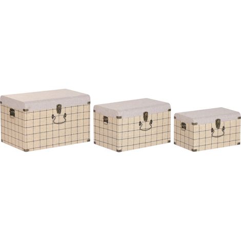Baul Set 3 Poliester Madera 60X40X38 Beige (1/5)
