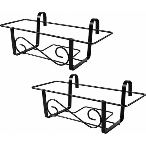 Set 2 balconiere in metallo da 50 cm. con portata 15 kg - Fioriera portavaso in ferro verniciato nero per fiori e piante, supporto da appendere a finestre e balconi (1/5)