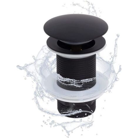 Bonde de lavabo Pop Up sans trop-plein – Laiton massif et alliage de zinc – Installation facile sans outils – Design noir mat moderne (1/5)