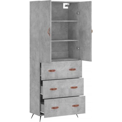 Buffet Bas de Cuisine en Bois d'Ingénierie, Meuble de Rangement avec Finition Béton Gris, 69.5 x 34 x 180 cm, Armoire Haute pour Salle à Manger et Salon (1/5)