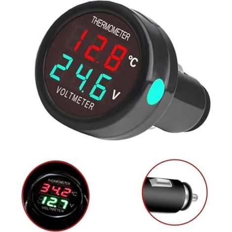 Voltmètre Numérique Thermomètre 2 en 1, DC 12V 24V 36V, Batterie Tension Température Mètre Moniteur testeur jauge indicateur pour Auto voiture camion bus (Rouge+Vert) (1/5)