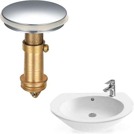 Druckknopf-Spülbeckenstöpsel, Badezimmer-Abflussstöpsel, 38-mm-Klick-Klack-Stöpsel, massive, verchromte Messing-Druckknopfstöpsel (1/5)
