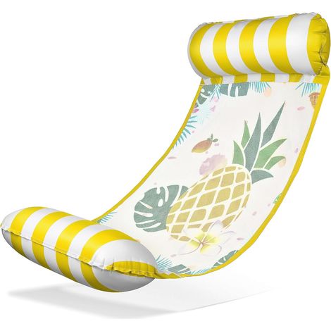 Salon aquatique à l'ananas rayé jaune-blanc (130×70 cm) – Tapis flottant confortable avec filet de refroidissement et imprimé tropical, parfait pour la piscine et plus encore