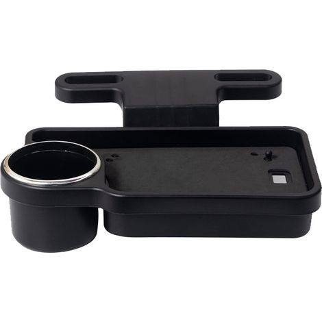 Bandeja para el asiento trasero del coche con portavasos plegable, universal, portátil, plegable, soporte para el respaldo para bebidas y comida. (1/5)