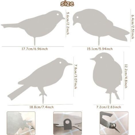 Bouchon de jardin décoratif en métal – Lot de 4 oiseaux en fer forgé avec patine effet rouille – Dimensions variées pour embellir espaces extérieurs (1/4)
