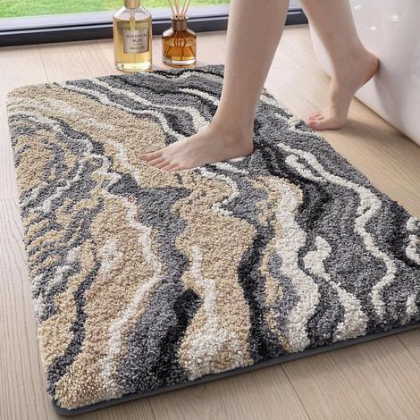 Tapis Salle de Bain Antidérapant Absorbant 50x80cm Gris Beige (1/5)