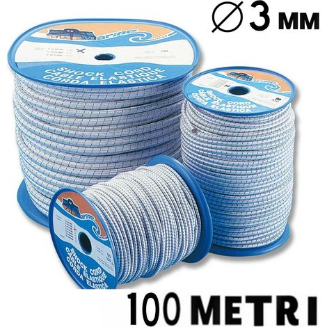 Corda elastica speciale marina bianca filosegnale blu navy diametro 3 mm in bobina da 100 metri nautica