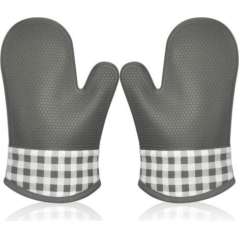 Hitzebeständige Silikon-Ofenhandschuhe, Ofenhandschuhe, dicke, isolierte Küchenhandschuhe zum Grillen, Profi-Handschuhe, 1 Paar (Grau) - Fei (1/5)