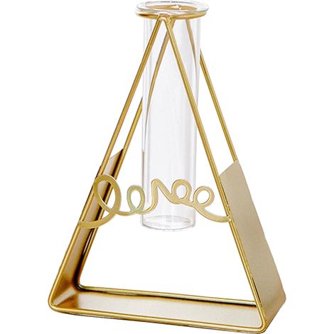 Vase décoratif triangulaire Doré Design moderne en métal forgé pour bureau salon cave à vin support fleurs artificielles hydroponique (1/5)