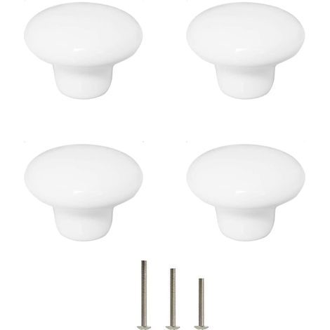 Lot de 4 Bouton Armoire Céramique Blanc 32mm, Poignée Tiroir Meuble Cuisine