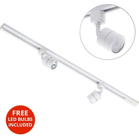 Litecraft 1M Kitchen Track Light With 2 Soho Fixture & LED Bulbs - White