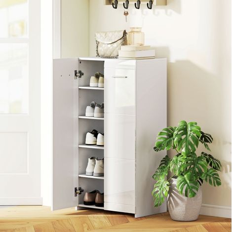 Mueble zapatero blanco brillante 55 x 36 x 108 cm con estantes regulables DESVIAE (1/5)