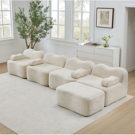 Modulares Ecksofa 2-4-Sitzer aus Samt Beige Wohnzimmer OKMYHOME (1/5)