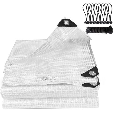 Bâche transparente imperméable renforcée pour serre en grille - Bâche en polyéthylène pour extérieur 140 g/m² - Protection transparente avec œillets pour plantes, jardin, mobilier de jardin (1/5)