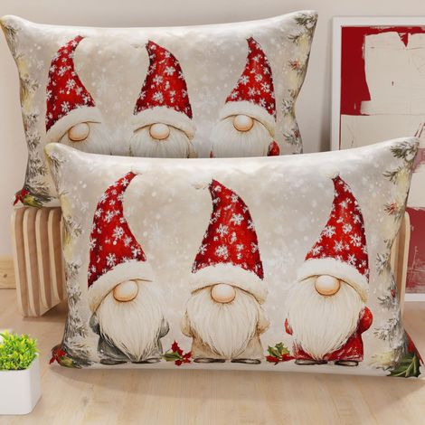 Paire de Housses de Coussin en Microfibre 40x80 cm, Coussins Décoratifs de Noël pour Chambre, Canapé, Salon, Lot de 2 Housses de Coussin, Taie d'oreiller GNOME 03