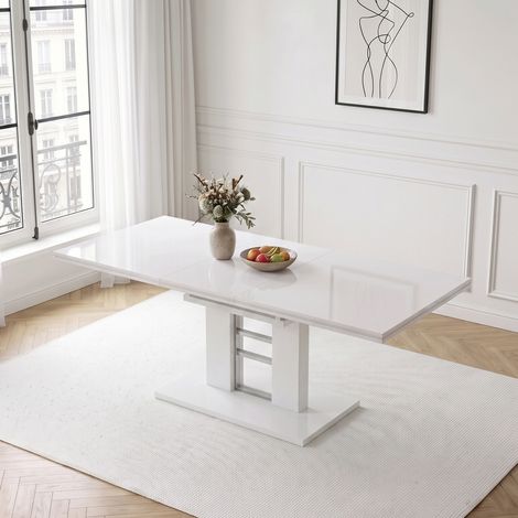 Ensemble de table à manger extensible, table de cuisine blanche brillante, table moderne à pied central pour salle à manger, maison (1/5)