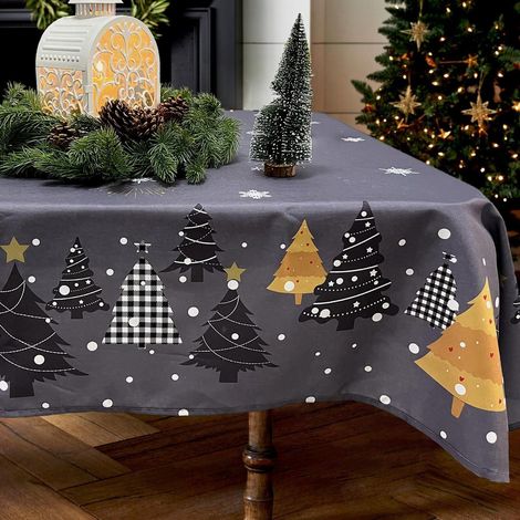 Weihnachts-Tischdecke 150x300cm Dunkelgrau Abwaschbar Wasserabweisend Rechteckig