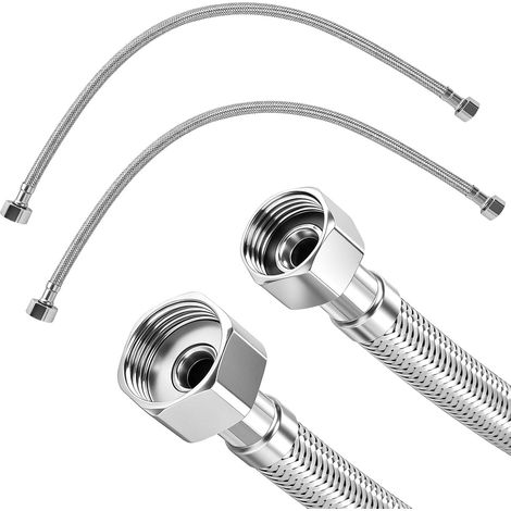 Set aus 2 Edelstahl-Armierungsschläuchen mit 3/8"- bis 1/2"-Innengewinde – 50 cm flexibler Schlauch – Verbindungsschlauch – 1/2"-Armierungsschlauch für Eckarmatur (1/5)