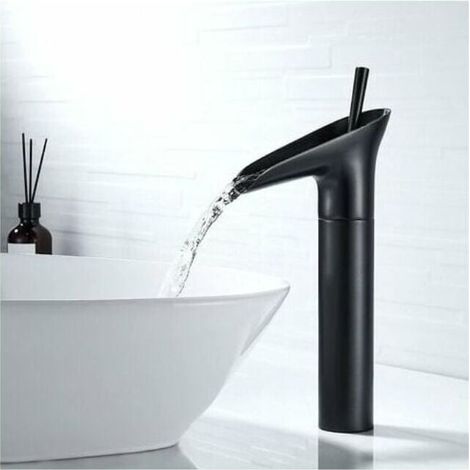 Robinet de salle bain cascade mitigeur lavabo à levier unique vintage laiton Noir (1/4)