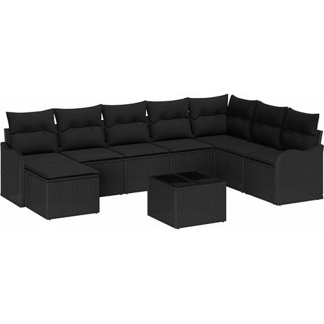 Maison Exclusive - Set Divano da Giardino con cuscino 9 pcs Nero Poly Rattan