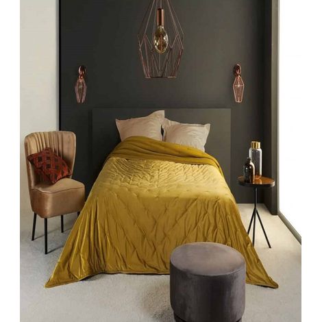 Dessus de lit aspect velours satiné - 240 x 250 cm - Doré