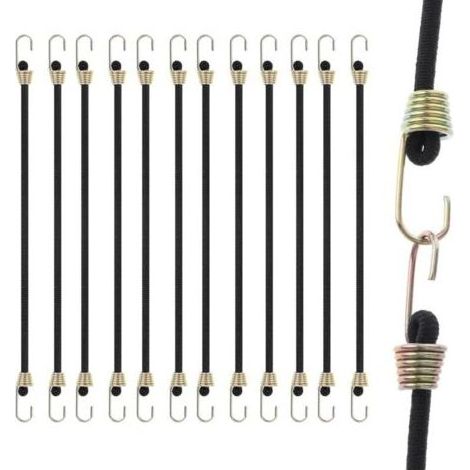 Pair Lntyq Tendeurs Elastique avec Crochets, Lot de 12 Cordon Élastique avec Mousqueton, 25cm Sandow Elastique, Sangles Élastiques Robuste en Caoutchouc pour Sécuriser Les Bagages, Tente, Bâches, Voit (1/5)