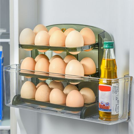 Boîte pliable pour œufs 3 niveaux, protection en plastique transparent vert, organiseur de rangement de cuisine pour maison (1/5)