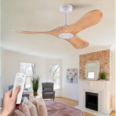 Ventilatore da soffitto 42" con 3 pale in legno, senza luce, telecomando, bianco DESVIAE (1/5)