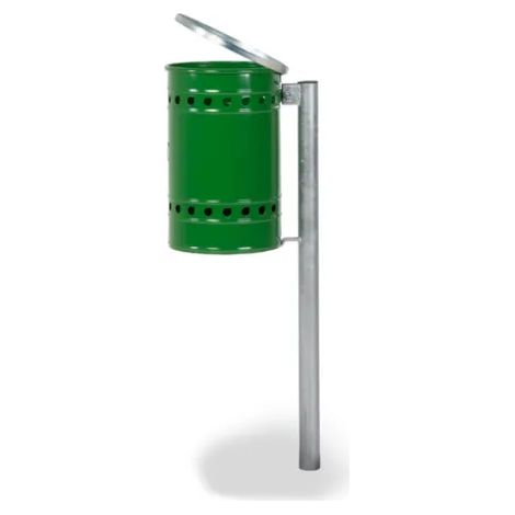 Cestino Milano Verniciato RAL 6002 Giochipark acciaio zincato Ø28x45h 28lt - Paletto e fermasacco - Da interrare