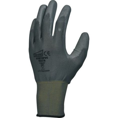 10 Guanti in Nylon Rivestiti in Poliuretano, Spessore 13, Colore Grigio, Manico Elastico, Taglia 7