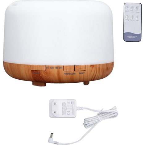Diffuseur d'huiles essentielles avec télécommande, veilleuse effet bois, 500ml, 100-240V, prise UE (1/5)