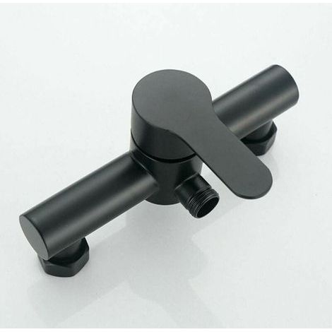 – Robinet de douche noir en laiton avec finition chromée – Valve céramique – Installation murale – Support de douche inclus (1/5)