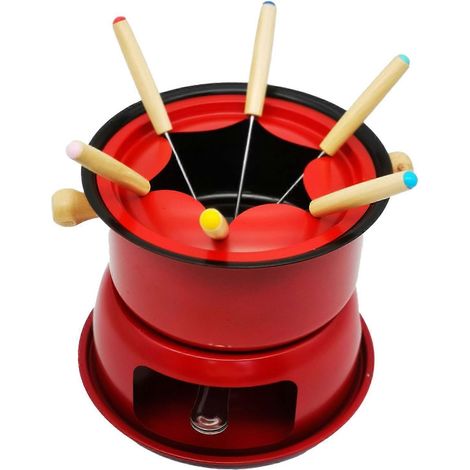 Service à fondue en fonte, mini et léger, idéal pour les fêtes d'anniversaire et les mariages en extérieur. (1/4)