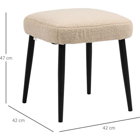 Tabouret de pied carré Tabouret de maquillage en cachemire avec pieds en acier pour salon Chambre beige 42x42x47cm