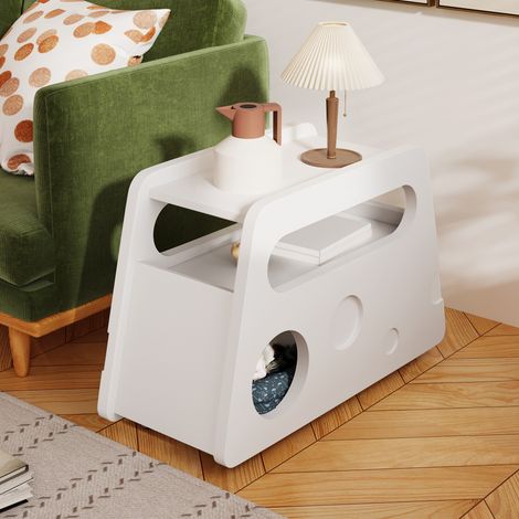 Tavolino da divano con ruote, 81x33x51,5 cm, tavolino mobile, comodino, bianco (1/5)