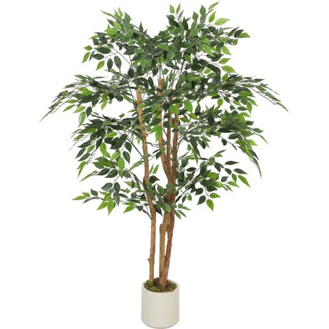 Ficus Artificiel 150 cm 1116 Feuilles Vert Pot Décoratif Plante Artificielle