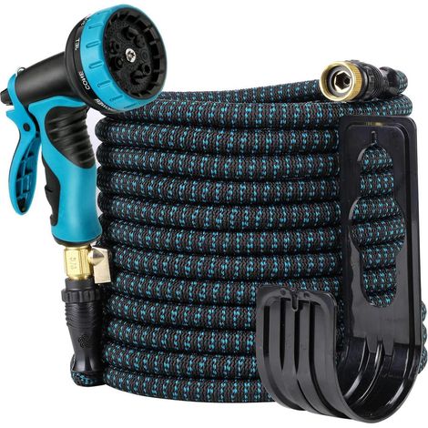 Tubo da giardino estensibile, avvolgitubo, connettore per tubo da giardino con pistola a spruzzo a 9 funzioni, tessuto resistente, per lavaggio auto/giardino (1/5)